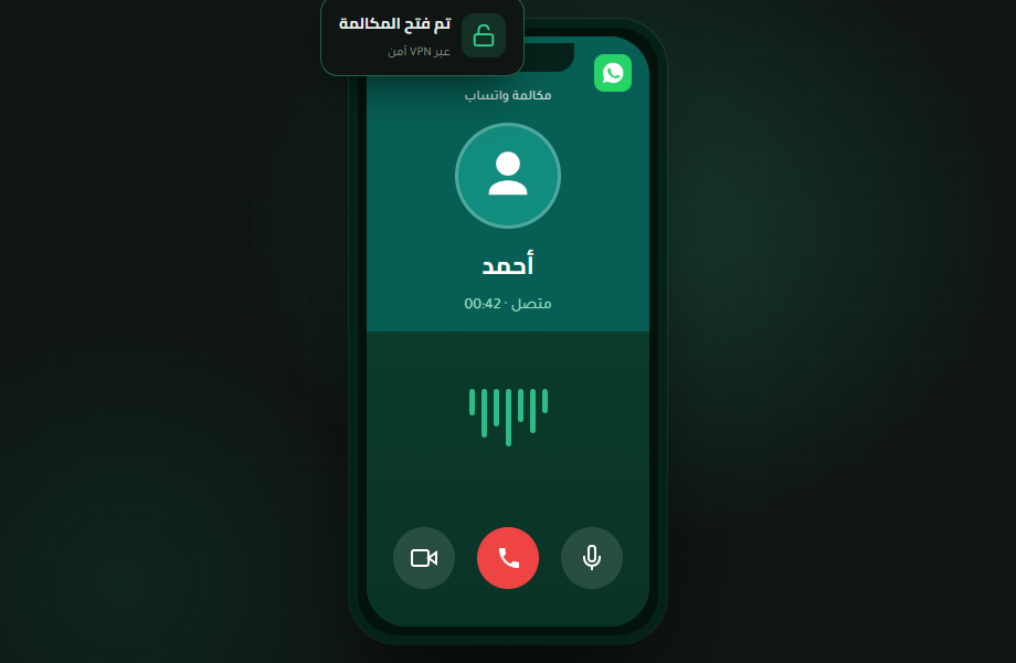 مكالمة واتساب تعمل عبر VPN آمن في السعودية